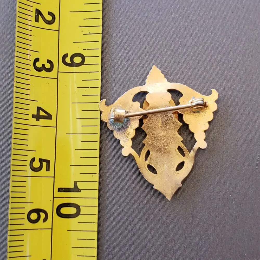 Vintage Religious Crest‎ Grapes & Heart Enameled Pin go-118